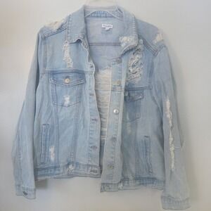 Love Fire Distressed Denim Jacket Women's Size M Pockets Punk Rock Grunge Street